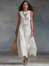 Vestido Maxi Boho de Algodón y Lino con Estampado de Libélulas