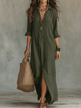 Soline™ | Vestido Maxi Negro Amplio con Botones