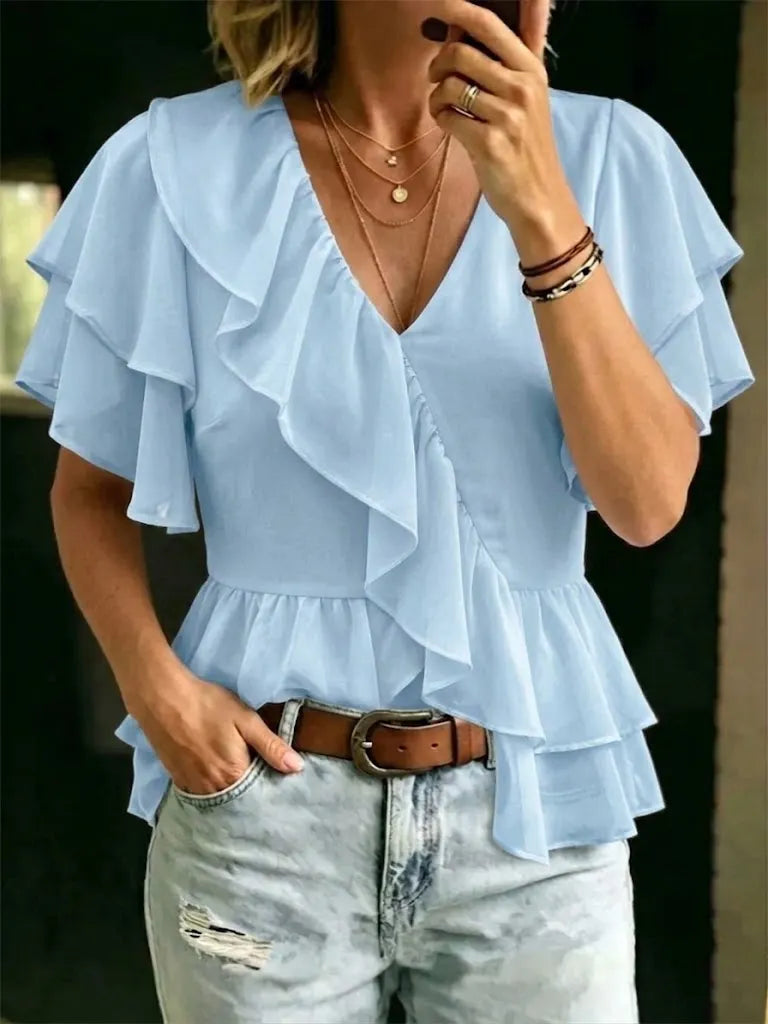 Blusa Elegante de Chiffon con Volantes