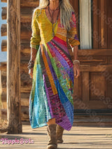 Vestido Boho de Algodón Patchwork Multicolor con Bolsillos