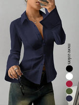 Camisa Casual Ajustada con Botones y Manga Larga