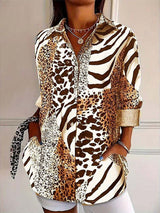 Camisa Casual de Manga Larga con Estampado Leopardo