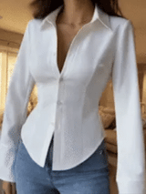 Camisa Casual Ajustada con Botones y Manga Larga