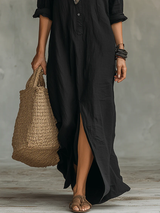 Soline™ | Vestido Maxi Negro Amplio con Botones