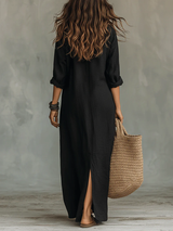 Soline™ | Vestido Maxi Negro Amplio con Botones
