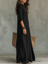 Soline™ | Vestido Maxi Negro Amplio con Botones