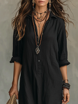 Soline™ | Vestido Maxi Negro Amplio con Botones