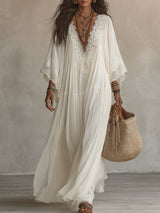 Indara | Vestido largo de blanco con escote en V