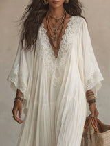 Indara | Vestido largo de blanco con escote en V