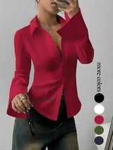 Camisa Casual Ajustada con Botones y Manga Larga