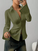Camisa Casual Ajustada con Botones y Manga Larga