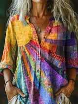 Vestido Boho de Algodón Patchwork Multicolor con Bolsillos